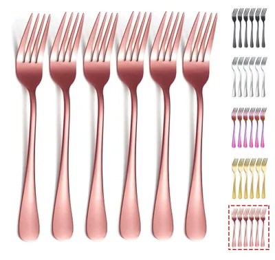 Productafbeelding van RVS-tafelvorken - Set van 6 met titaniumcoating - Geschikt voor huishoudelijk gebruik en horeca - 20,8 cm - Roségoudkleurig