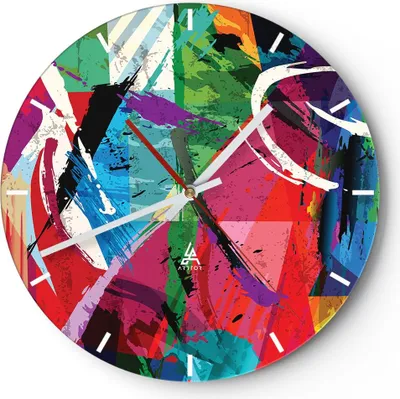 Produktbild von Wanduhr - Rund - Glasuhr - Abstraktion modern - 30x30cm - Schleichendes Uhrwerk - Lautlos - zum Aufhängen bereit - Dekoration Modern - Wanddekoration aus Glas - C3AR30x30-3635
