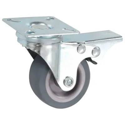 A single caster wheel with a brake, isolated on a white background.