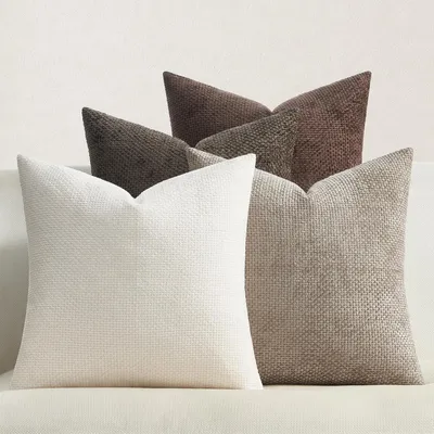 Obrázek produktu pro Pohodlné povlaky na polštáře, 60x60 cm, hnědé, materiál chenille, design ratanový, sada 4 kusů