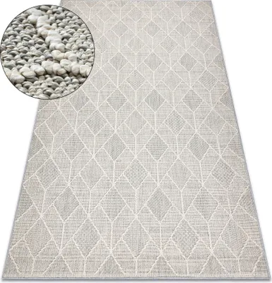 Obrázok produktu pre Koberec JERSEY 19231 sivý - Geometrická štrukturálny, slučkový BOHO béžový 60x100 cm