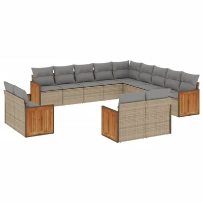 Produktbild von vidaXL 13-tlg. Garten-Sofagarnitur mit Kissen Beige Poly Rattan