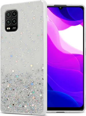 Produktbild von Cadorabo Hülle für Xiaomi Mi 10 LITE in Transparent mit Glitter Schutzhülle aus flexiblem TPU Silikon mit funkelnden Glitter Case Cover Etui Handy Hülle