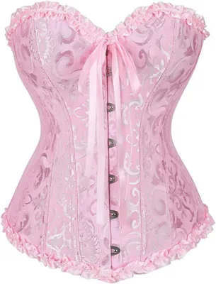Produktbild von Damen-Korsett-Bustier im viktorianischen Stil, in Rosa mit Blumenmuster, mit Spitzenverzierungen und verstellbarem Rückenband, Größe S