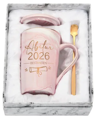 Rosa Marmor Becher 400 ml mit Deckel, Löffel & Box