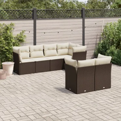 Produktbild von 7-tlg. Garten-Sofagarnitur - mit Kissen Braun Poly Rattan - Gartenmöbelset 3249742