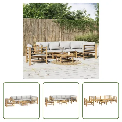 Produktbild von The Living Store 7-tlg. Garten-Lounge-Set mit Hellgrauen Kissen Bambus