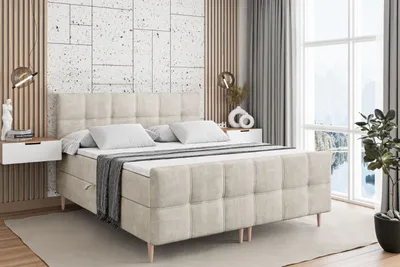 Produktbild von ALTDECOR Boxspringbett mit Holz Füßen, Matratze und Lattenrost, Topper, Fußteil, Polsterbett mit Bettkasten, Bett mit Stauraum H3-Matratze, Doppelbett - MARCE-FD-Z - 200x200 - Beige Monolith