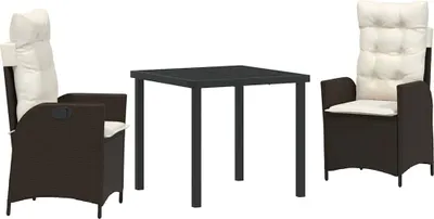 Obrázok produktu pre Záhradný jedálenský set s vankúšom 3 pcs Hnedá polyratan