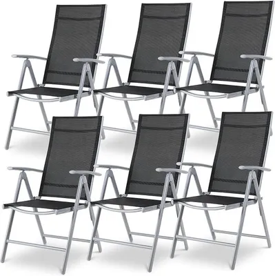 Imagen del producto de Juego de 6 sillas de jardín, silla de jardín con respaldo alto plegable, silla para balcón