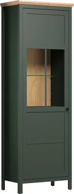 Produktbild von Vitrine >Stanton< in Tannengrün / Eiche - 69x198x39cm (BxHxT)