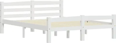 A white wooden bed frame shown from a side angle against a white background.