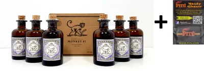Produktbild von Monkey 47 Mini Set - 6x Monkey 47 Schwarzwald Dry Gin 0,05L (47% Vol.) + Monkey 47 Verpackung