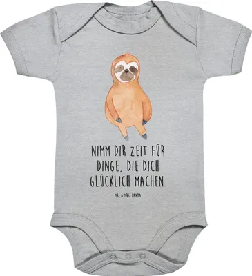 Produktbild von Mr. & Mrs. Panda Strampler Faultier Zufrieden 1. - 3. Monat - Heather Grey - Geschenk, glücklich, Babybody, Baby, Babystrampler, body baumwolle, Relaxen, Glück, Pause