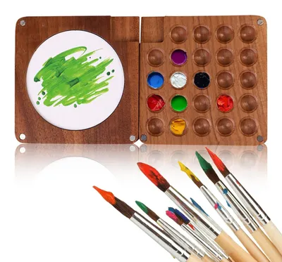 Image de Omgoods - Palette de peinture en bois portable avec 24 compartiments
