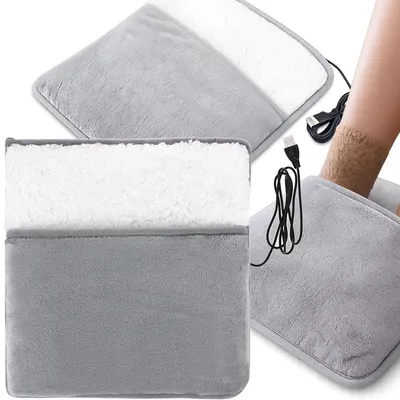 Zdjęcie produktu dla Ogrzewacz do stóp but elektryczny kapcie ogrzewane USB 5 W szary 29 x 28 cm polar do domu biura podróży