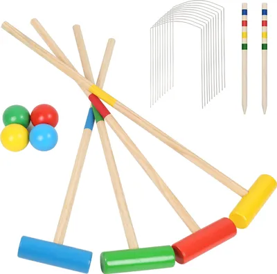 Image de Jeu de croquet Jopassy pour 4 joueurs Set de croquet Jeu d'extérieur en bois pour enfants et adultes Jeu de croquet