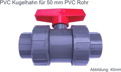 Produktbild von PVC Kugelventil 50 mm Kunststoff Kugelhahn PVC Ventil Verschraubung PVC Rohr