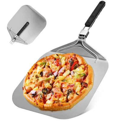 Produktbild von Pizzaschaufel aus Aluminium für Grill oder Ofen mit praktischem Klappgriff, stabilere Profi-Pizzaschaufel für zu Hause für große Pizzen