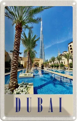 Produktbild von vianmo Blechschild 30x20 cm Dubai Palmen Wolkenkratzer Bildmotiv Reisemotiv Abenteuer Reisen Urlaub