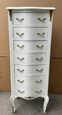 Immagine prodotto di Casa Padrino Cassettone barocco a 7 cassetti bianco/ottone - Mobile artigianale in legno massello in stile barocco - Mobili da soggiorno in stile barocco - Mobili barocchi - Arredi barocchi