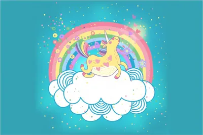 Produktbild von Wallario selbstklebendes Poster - Lustiges Einhorn auf einer Wolke vor Regenbogen, Größe: 100 x 150 cm