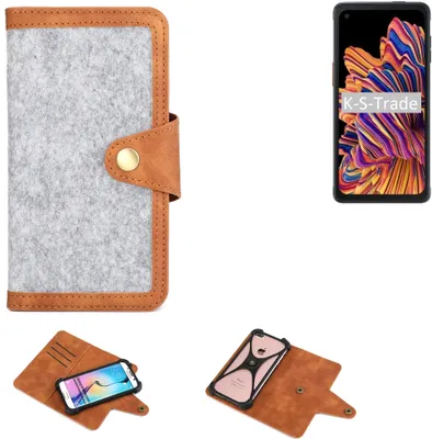 Produktbild von K-S-Trade Handyhülle kompatibel mit Samsung Galaxy XCover Pro Schutzhülle Filz-Hülle Kunst-Leder hellgrau braun (1x)