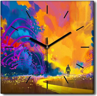 Produktbild von Coloray Uhr auf Leinwand 30x30 cm Wand Uhr Dekoration Wohnzimmer Segeltuch schwarze Hände -Abstraktionslandschaft.