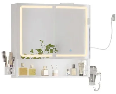 Zdjęcie produktu dla Szafka łazienkowa z lustrem i oświetleniem LED DJ504879_1, 90 × 16 × 70 cm, biała