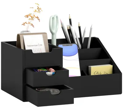 Produktbild von Sunvello Schreibtischorganizer 2 Schubladen Aufbewahrungsbox Büro Box Organisation Schwarz 33 x 20,5 x 15,5 cm