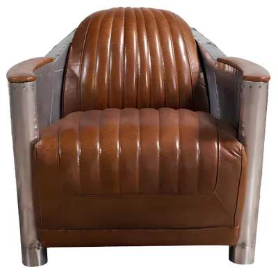 Produktbild von Sofa Sessel Echtleder Couch club Lounge Retro Aviator Vintage Aluminium Flugzeug