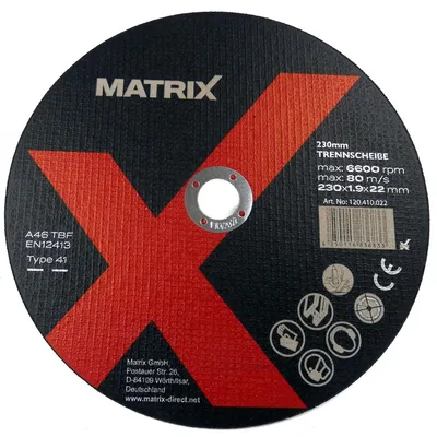Produktbild von MATRIX Trennscheibe 5 Stück Schleifscheibe 230 x 1,90 x 22 mm A46TBF EN12413
