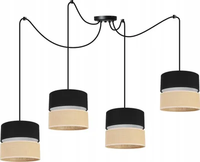 Obrázek produktu pro Light-Home Juta Spider závěsná lampa - Kovová s látkovým stínidlem - E27 - Spider 4 světla 20 cm - Černý podstavec a juta a černá barva