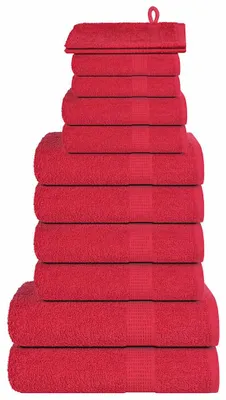 Image de ensemble de serviettes 12 pièces vidaXL Set de serviettes FROGN Red 360 gsm
