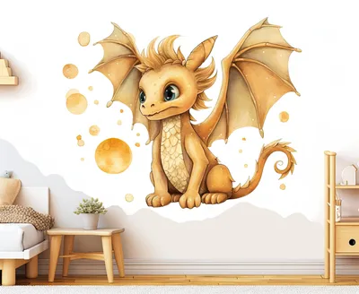 goldener Baby-Drache in Aquarelloptik – Decords Wandtattoo, Produktansicht 1