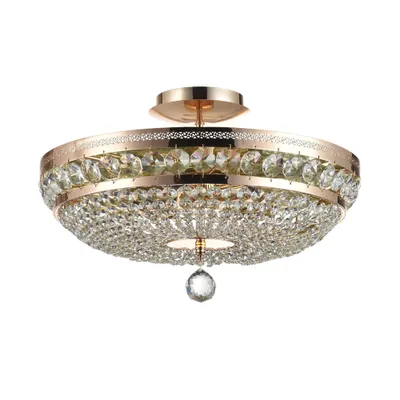 Zdjęcie produktu dla Lampa sufitowa, kryształy metalowe złote, gniazdo E14, szer. 43,5 cm