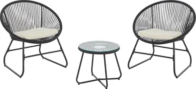 Produktbild von Gartenmöbel aus geflochtenem Kunststoff: 2 Sessel und Couchtisch – Schwarz – PISALE von MYLIA