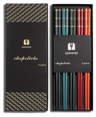Image de Baguettes en fibre de verre, multicolores, lavables au lave-vaisselle, coffret cadeau de 5 paires