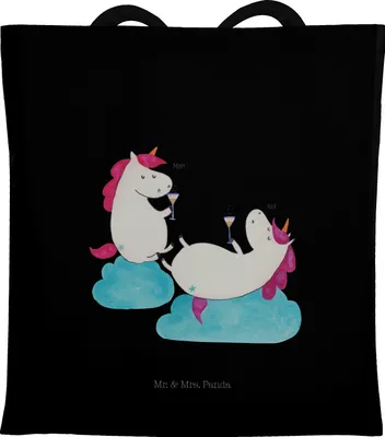 Produktbild von Mr. & Mrs. Panda Tote Bag Einhorn Sekt - Schwarz - Geschenk, Freundin, Korken, Schultasche, Party, Tasche, Laptoptasche, Shopping, Jutebeutel, Unicorn, Einhörner