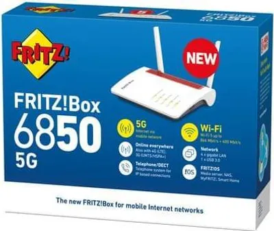 Produktbild von FRITZ!Box 6850 5G INT. Modem LTE, router WLAN (maks. 866 Mbit/s) i system telefonii IP