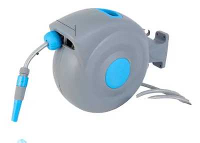 Imagen del producto de Carrete automático para mangueras, con retorno automático, alta durabilidad y resistencia a la intemperie, color azul