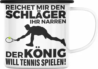 Produktbild von Trendation - Tennis Emaille Tasse Geschenk Tennisspieler Geschenkidee Spruch Coach Trainer Mann Männer (Schwarz)