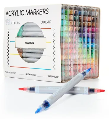 Produktbild von Acrylstifte Doppelspitze 96 Farben Pinselspitze Feinspitze Schnelltrocknend Wasserfest für Stein Holz Glas