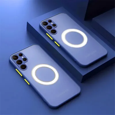 Produktbild von Magsafe Handyhülle für  Samsung Galaxy S23 Ultra TPU Schutz Hülle mit Magnet Ring für induktives laden Schutz Cover Case für Magsafe Zubehör Farbe: Blau