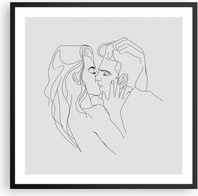 Produktbild von Gerahmtes Poster - Schwarzer Rahmen - Kuss Paar Skizze - 60x60 cm - Wand Bild - Wanddeko - Wandbilder - Kunstposter - Wandposter - Bilderrahmen - Bilder - Kunstdruck - Wanddekoration - P2BAC60x60-4434