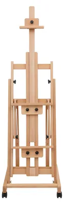 Produktbild von Künstler Staffelei - Verstellbare Boden- und Tischstaffelei aus Buchenholz - Höhe 143–232 cm - Für Leinwände bis 220 cm - Klappbar mit 4 Rollen mit Bremse