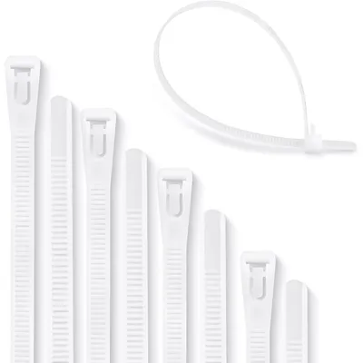 Produktbild von Wiederverwendbare Kabelbinder 100 Stück UV-Beständig Starkes Nylon 50 kg Zugfestigkeit 300mm x 7.6mm Weiß