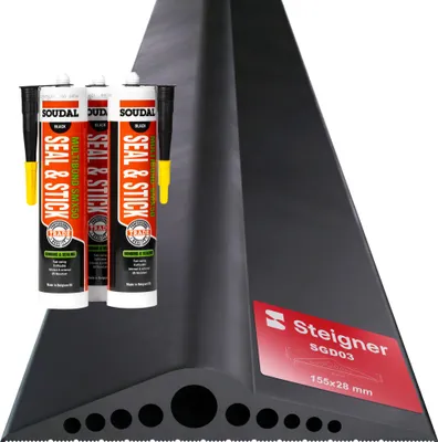 Produktbild von STEIGNER Garagentor Bodenabdichtung 6,5m aus EPDM 28mm x 155mm SGD03 - Garagentor-Schwellendichtungsset mit 3x Montagekleber, Türdichtung für alle Torarten - Zugluftstopper, Kälteschutz