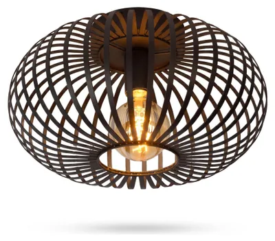 Image de SensaHome 78174BK Plafonnier noir - Luminaires métalliques industriels - Design rétro panier métallique - 40x40x17 cm - 1x E27 40W - Sans ampoule