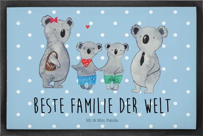 Produktbild von Mr. & Mrs. Panda fußmatte Koala Familie zwei 40 x 60 cm - Blau Pastell - Geschenk, Bodenvorleger, Koalabär, Zusammen, Gummi-Fußmatte, Schmutzmatte, Muttertag, Gummimatte